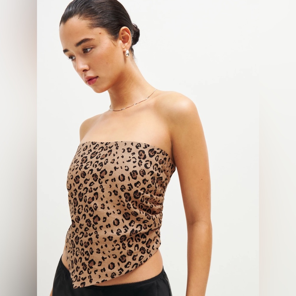 Reformation Linen Tube Top Cheetah Print